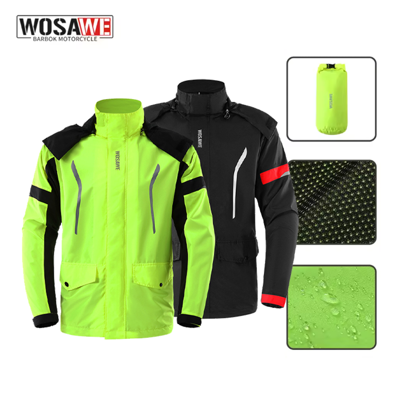 Motorcycle Gear Hoodie - WOSAWE motorregenjas, waterdicht, met capuchon, reflecterend,